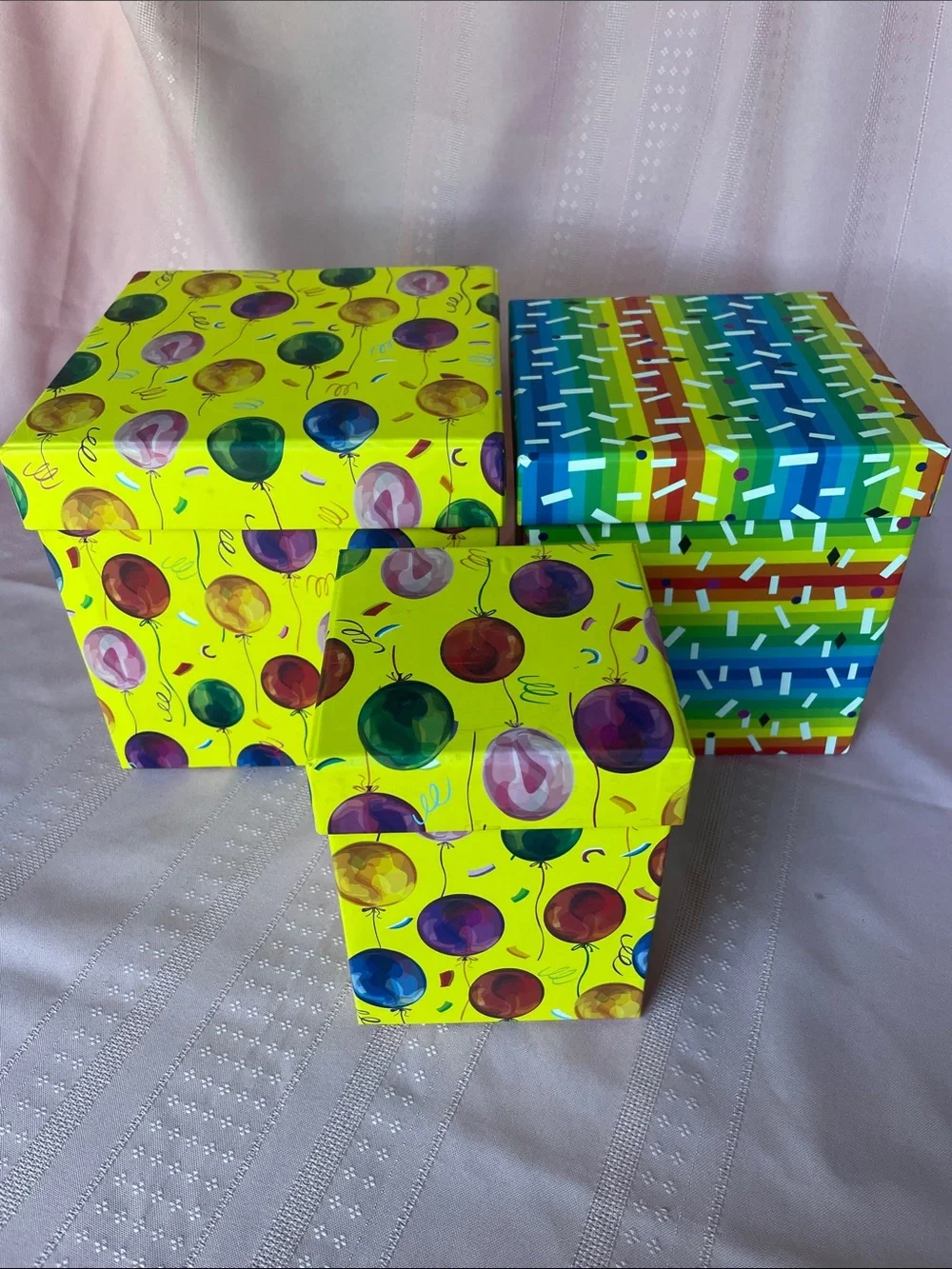 Yellow Balloon & Stripe Gift Box Set - Festive Nested Storage
